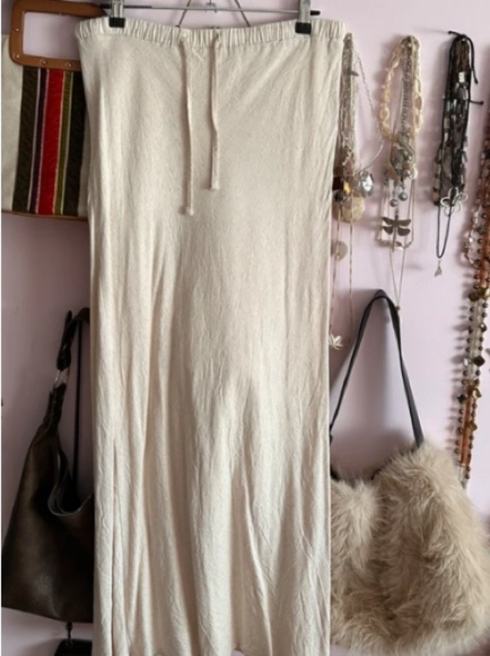 Loola Ivory Drawstring Maxi Skirt with Soft Drape